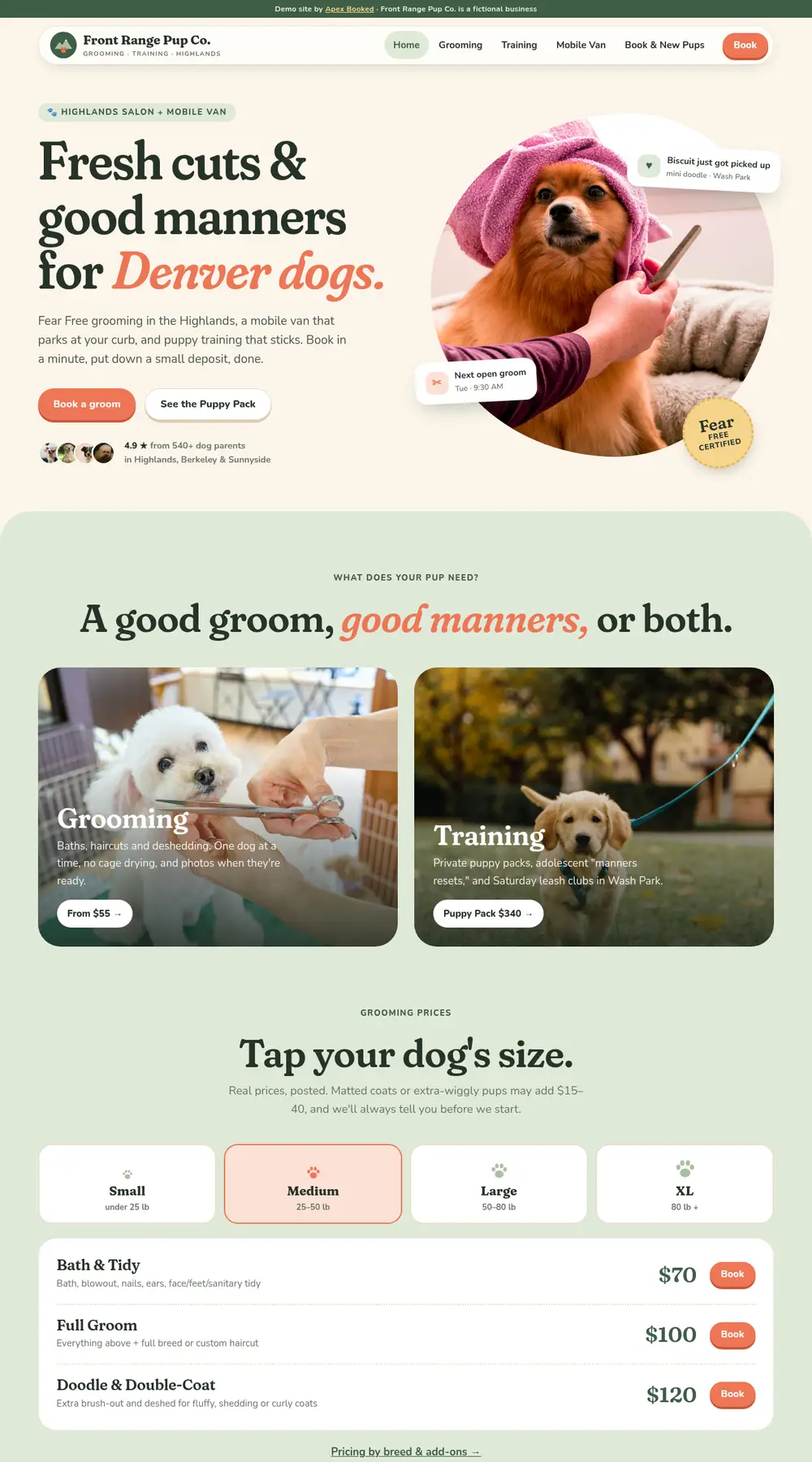 Front Range Pup Co. example website