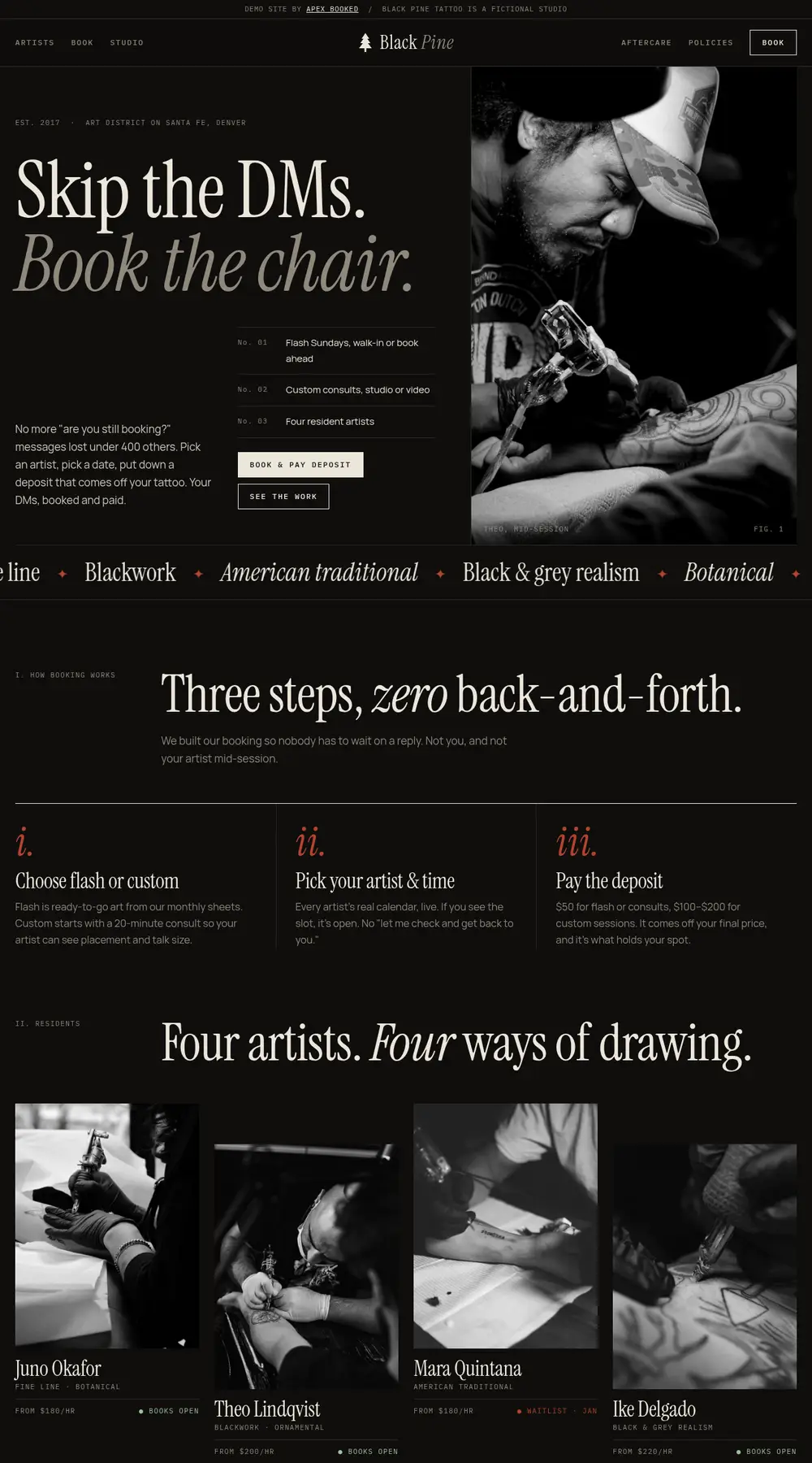 Black Pine Tattoo example website